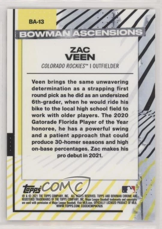 2021 Bowman Chrome Bowman Ascensions Zac Veen #BA-13 - Image 2 of 2