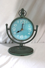 Rustic Look Teal Metal Shelf Clock, Battery O...