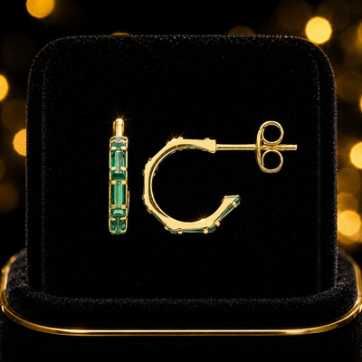 Natürliche Baguette Smaragd Creolen 9 kt Gelbgold 375 gepunzt nagelneu