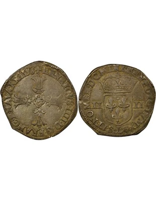 France Henri IV - 1/4 Ecu Argent, Croix feuillue - 1596 L Bayonne - Photo 1/3
