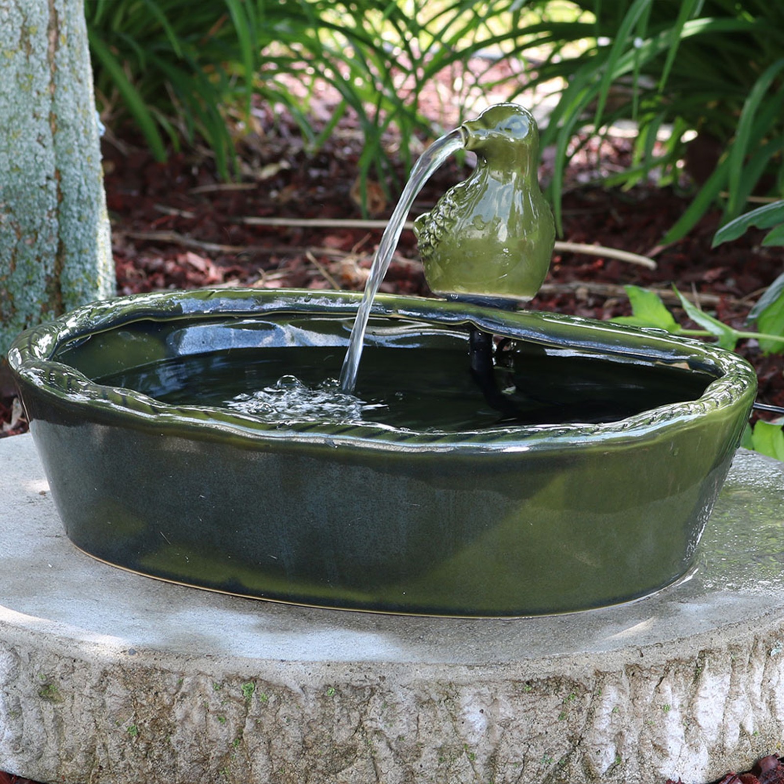 Dove Glazed Ceramic Outdoor Solar Water Fountain - 7 in by S