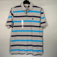 IZOD Performx Mens Golf Polo Shirt Large Gray Blue Stripe Short Sleeve
