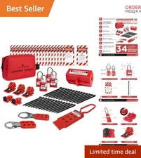 Electrical Lockout Tagout Kit Includes Hasps Locks Keys Tags Portable OSHA Co...