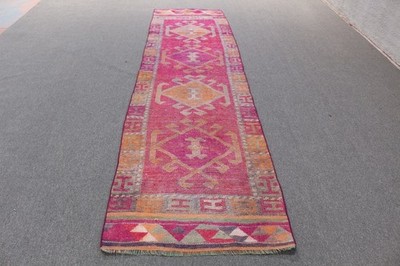 Vintage Turkish Rug, 3x11,1 ft Runner Rug, Red Herki Animal Print Rug