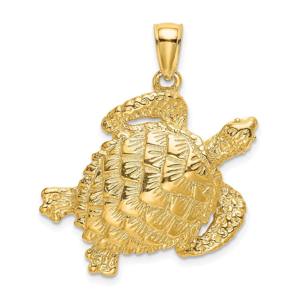 10K Yellow Gold Textured Sea Turtle Charm Pendant L-30.7 mm, W-26.4 mm 3.94gm