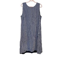 Lauren Ralph Lauren 22W Navy Blue White Gingham Plaid Picnic Midi Dress Summer
