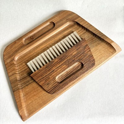 Vintage Teak Krümelschublade Bürsten Set Silent Butler Tischkehrmaschine Hillcross England