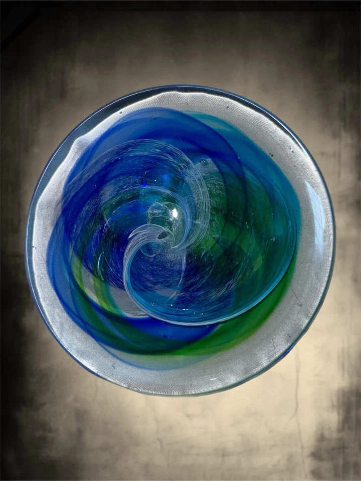 "Pisapapeles de vidrio artístico de Murano azul verde y blanco de 2"" de espesor atrapasol" Foto 2 de 4