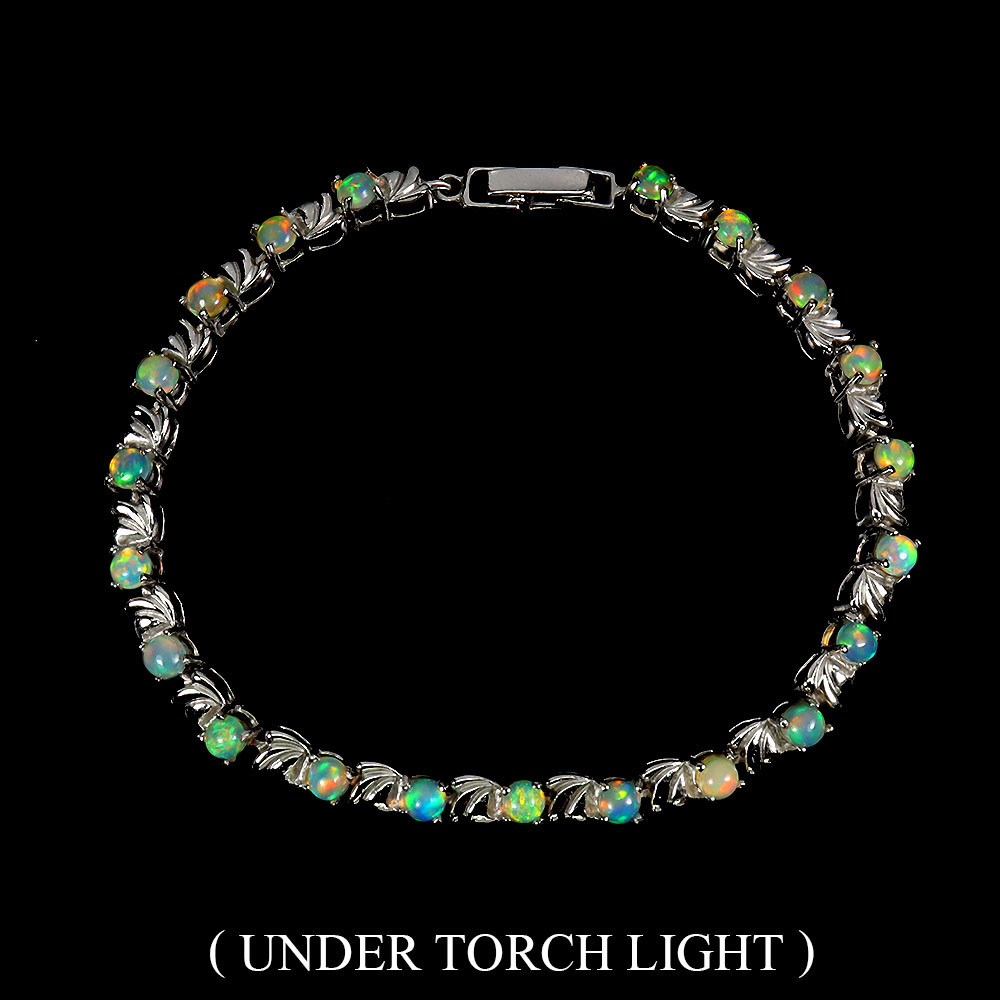 Valentine 925 Silver Bracelet Round Fire Opal 3mm Gemstone Jewelry 8 Inches