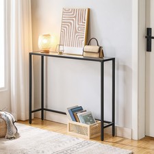 HOOBRO Black Console Table Tempered Glass Sofa Table Slim Hallway Table