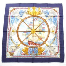 Hermes Carre 90 VIVE LE VENT Blow the Wind Silk Ship Nautical Scarf Navy
