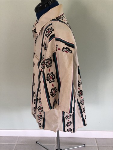 VINTAGE Wrangler Aztec Checotah Short Sleeve Pearl Western Snap Shirt Size XL - Picture 4 of 9