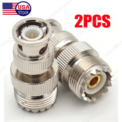2Pcs BNC Male Plug To UHF PL259 SO239 Female RF Coaxial Adapter Cable Connector