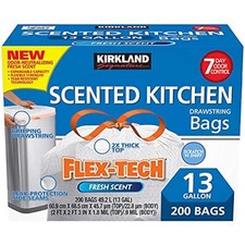 Kirkland Signature Flex-Tech 13-Gallon Scented Kitchen Trash Bags, 200-count