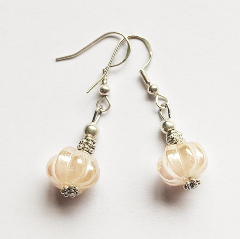 925 Sterling Silver Hook Czech Glass Beads Luster Pearl Dangle Earrings (#E60p)