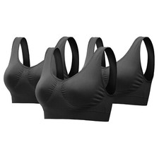 3Packs Black Sport Bras Seamless Wire-free Light Support Yoga Sleep Bra No Pad