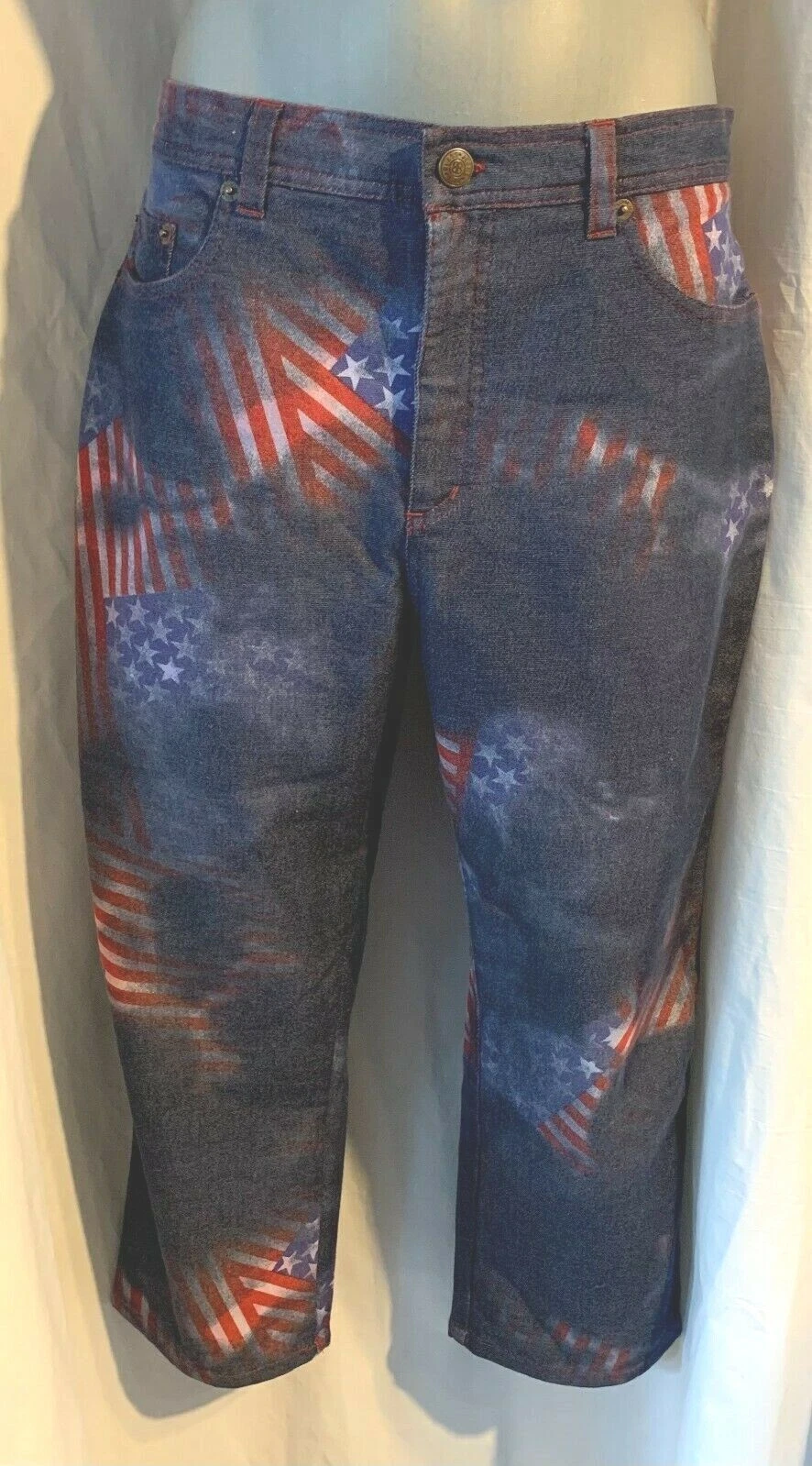 BILL BLASS STRETCH CAPRIS AMERICAN FLAG SIZE 6P