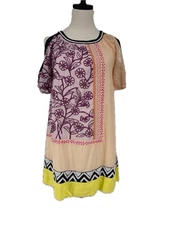 Anthropologie Leifnotes Brimming Borders Embroidered Bead Shift Dress Size 0 XS