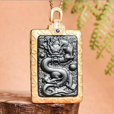 Certified Ink Jade HeTian Nephrite Jade Gold Plated Dragon 龙腾 - Main Image