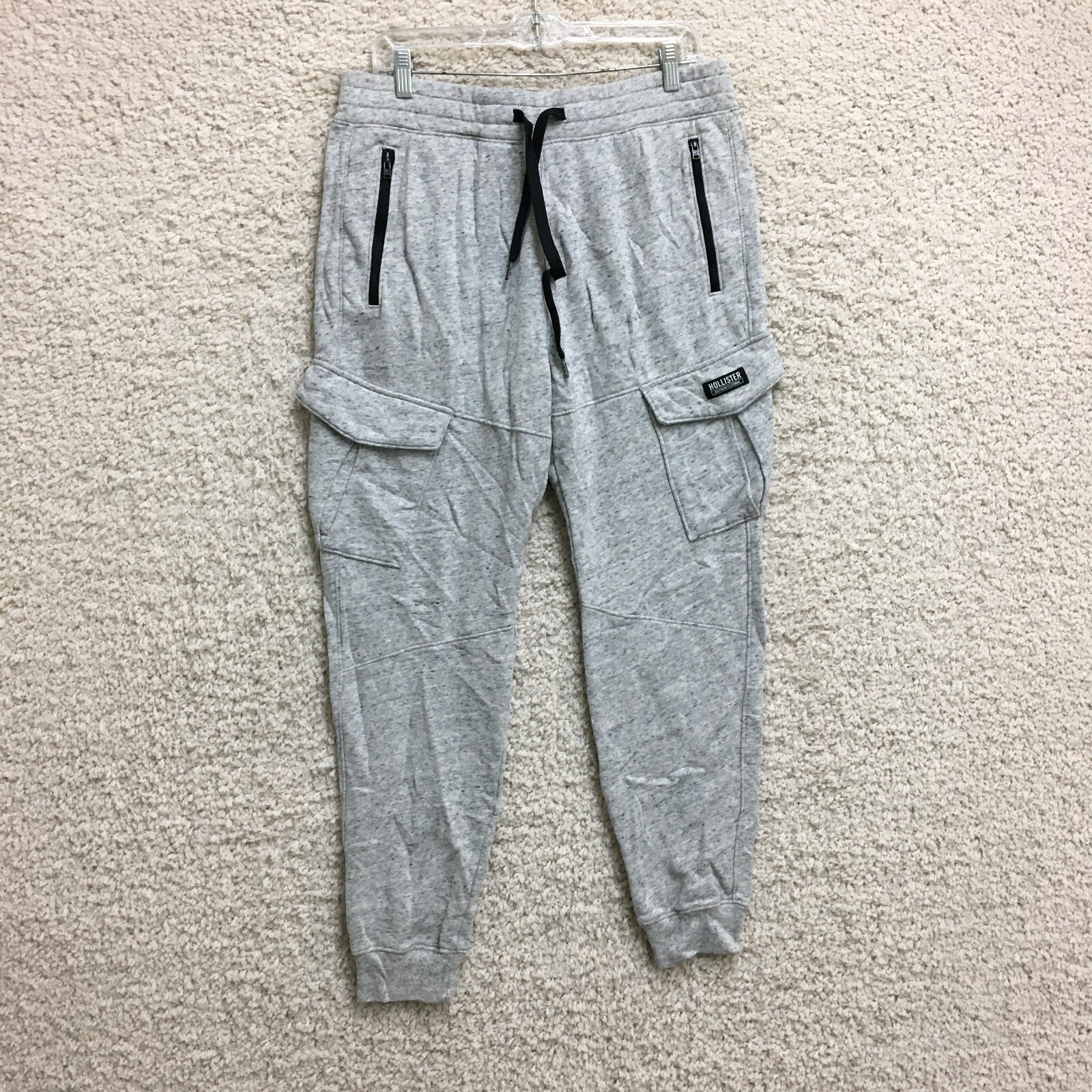 Hollister Pants Large Adult Gray Jogger Cargo Zip Pockets Tapered Casual Mens L