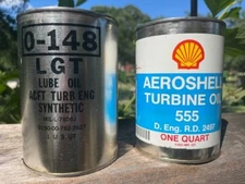 Lot of (2) VINTAGE NOS Aircraft SHELL MOBIL Oil Quart All Metal Can Full
