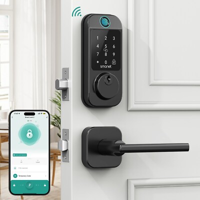 WiFi Front Door Lock Handle Set Fingerprint Keyless Entry Digital Smart Deadbolt