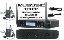 Musysic 2x100 Channels Uhf Wireless Lavalier Lapel Headset Microphone Mu-u2f5-ll