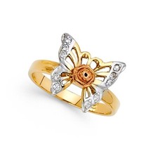 GOLD - 14K Tri Color Gold Cubic Zirconia Fancy Butterfly Ring