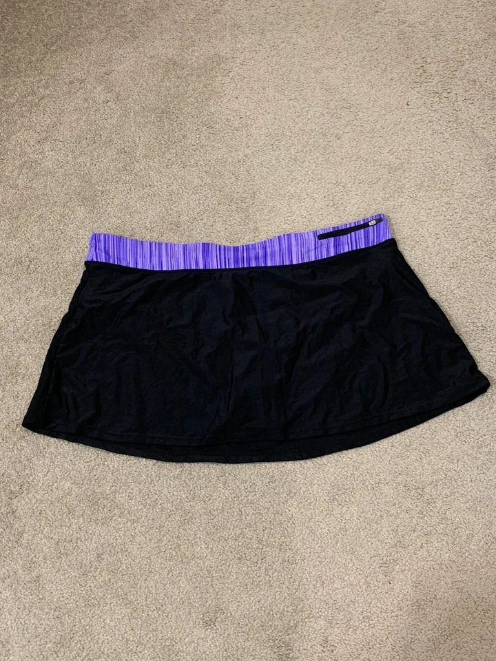 Schwimmrock Bikini Tankini Badeanzug Unterteil Damen Größe 2XL schwarz lila Besatz neu ohne Etikett