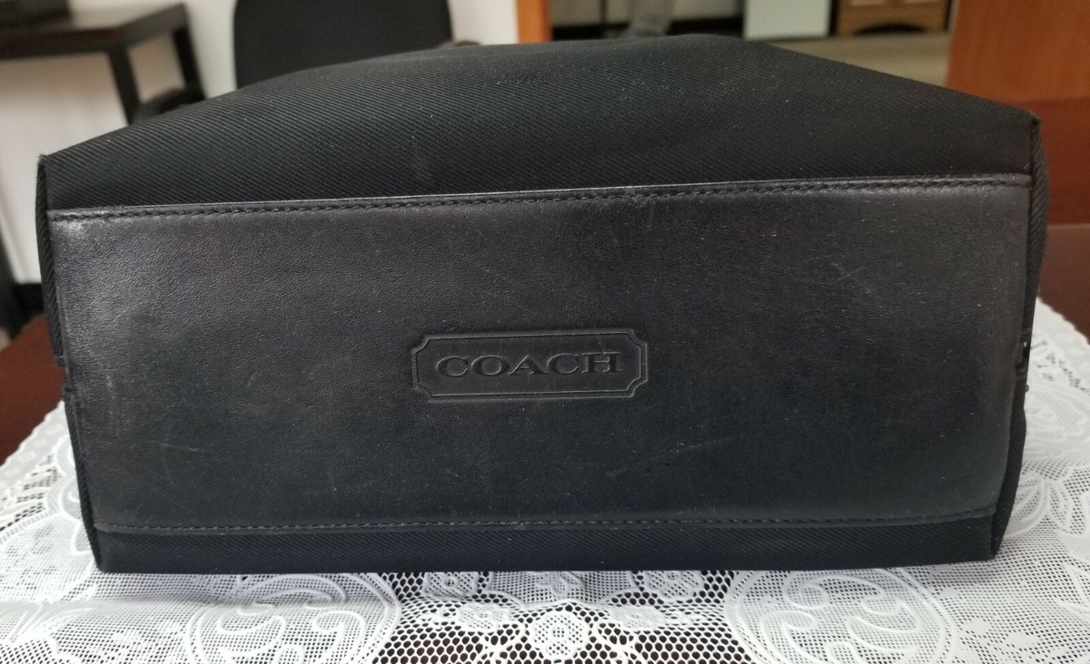 バッグ Old Coach Black Leather Shoulder Bag Vintage COACH #7411 Black Twill Fabric & Leather Trimmed Shoulder