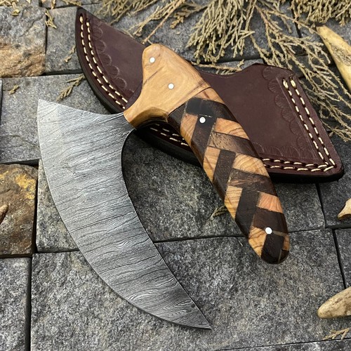 SHARDBLADE HAND FORGED DAMASCUS STEEL HUNTING ULU FIXED BLADE KNIFE W/SHEATH - Picture 3 of 5