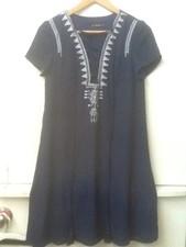 Shein Navy Blue Dress Size XS Extra Small White Embroidered Lace Front Polyester