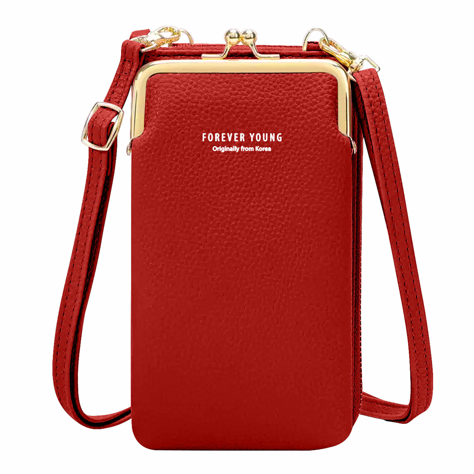 Cross-body phone Strap Faux-leather Multi-compartments Red