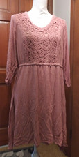 Maurices Size 1 Mauve Dress Lined Elastic Waist 3/4 Sleeve 35" Long Lacy on Top