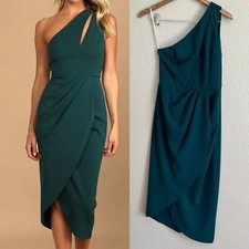 NWOT Lulus So Flirty Hunter Green One-Shoulder Cutout Asymmetrical Dress