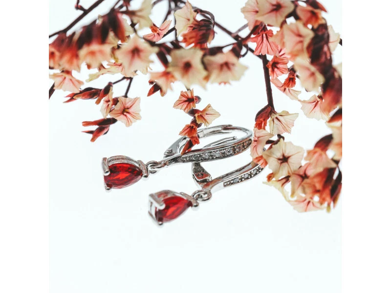 925 Sterling Silver Ruby & CZ Earrings - Image 2 of 4