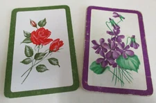 Flowers - Swap Cards - Illustrations of Roses and Lilacs - Vintage Pair - 1970s