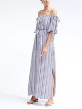 Banana Republic Off-the-Shoulder Maxi Dress,Blue Stripe SIZE S    #876238 T1222