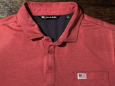 Mens Travis Mathew Red American Flag Pocket Polo Shirt. Medium M Excellent Cond