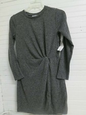 Just Be Wmn sz M Gray Knit Dress W Gold Necklace Front Knot & Side Slit NWT B-13
