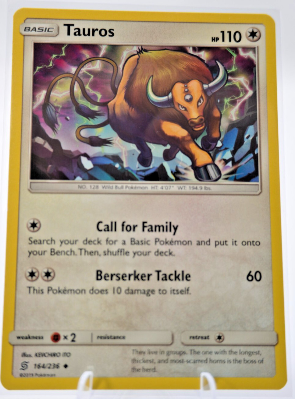Tauros #37 164/236 Unified Minds Pikachu Stamped Pokemon TCG Card NM
