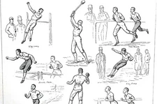 University Sport Lillie Bridge 1877 HURTLE TRACK MALLET LONG JUMP Matted Print