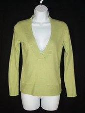 Ann Taylor LOFT Sweater S Green Vneck Rayon Angora Blend