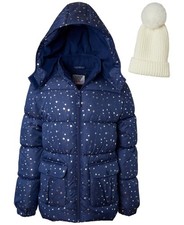 Kensie Big Girls Flower-Print Fleece-Lined Hooded Puffer Jacket w/ Beanie - XL