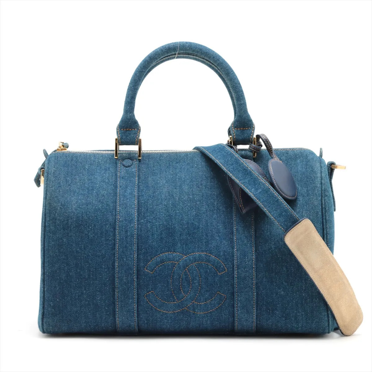 CHANEL デニムブルー バッグ ココマーク Chanel Coco Mark Denim 2WAY BOSTON BAG Blue Gold Metal