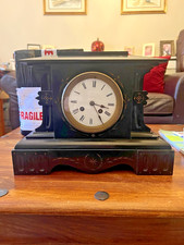 Quality Antique Slate Chiming Mantle Clock In Full Working Order