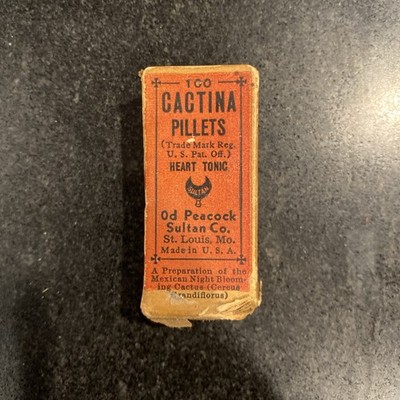 Vintage Sultan Co Narcotic Bottle Factory Seal Intact Cactina Pillet Heart Tonic