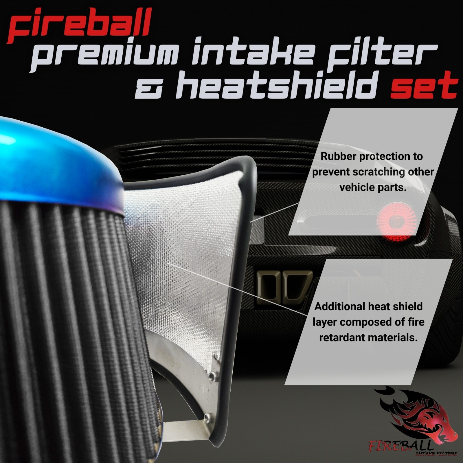 Reusable Cold Air Intake Filter and Heat Shield Kit Universal for Ferrari