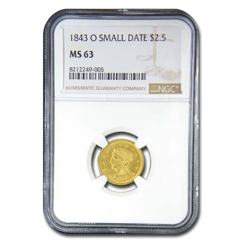 1843-O $2.50 Liberty Gold Quarter Eagle MS-63 NGC (Small Date)