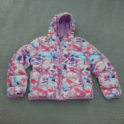 Under Armour Puffer Jacket Girls Youth Large ColdGear Floral Purple Pink Hooded